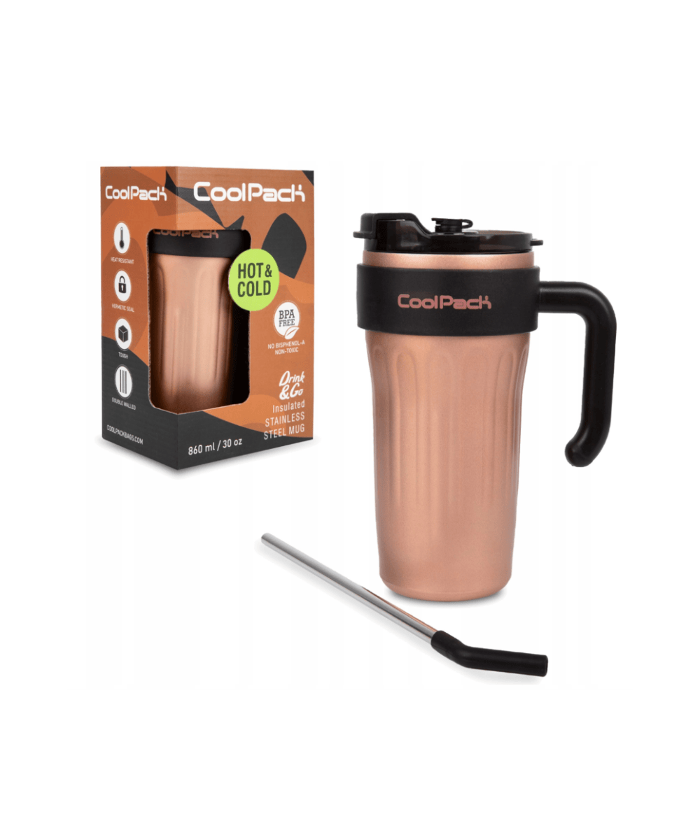 modny kubek ze słomką a la stanley COPPER BLACK COOLPACK JUMBO