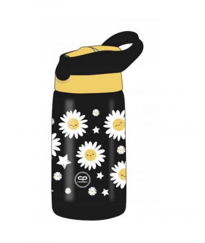 czarny bidon w białe stokrotki - termiczny BLACK DAISY TERMOS 350ml