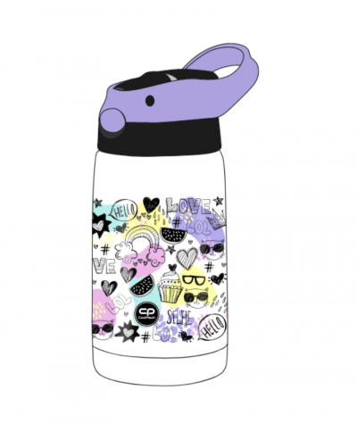 biały bidon w kolorowe obrazki MOOD COOLPACK BONO