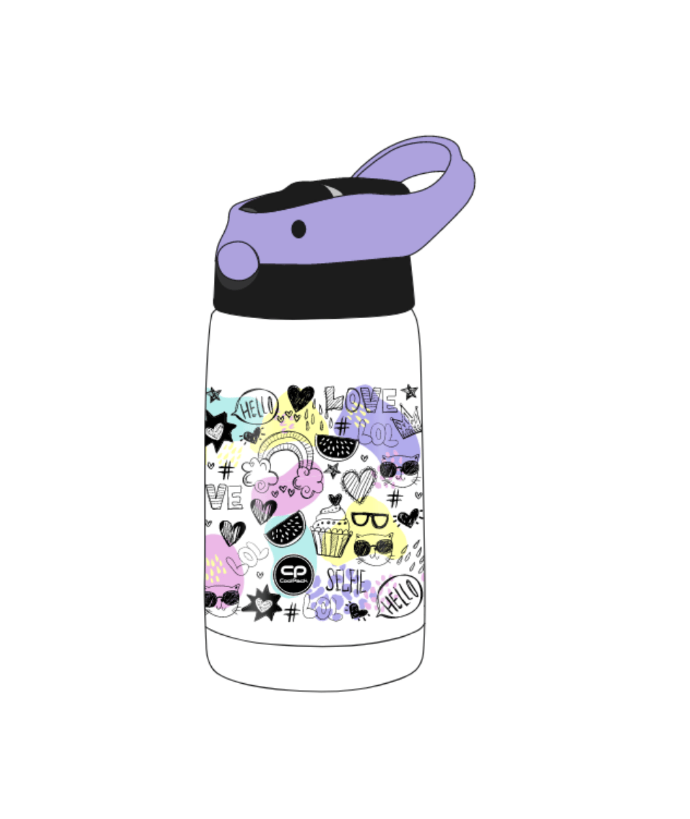 biały bidon w kolorowe obrazki MOOD COOLPACK BONO