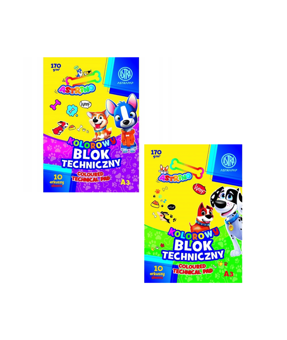 papier techniczny kolorowy 10 ark . ASTRA A3 duży