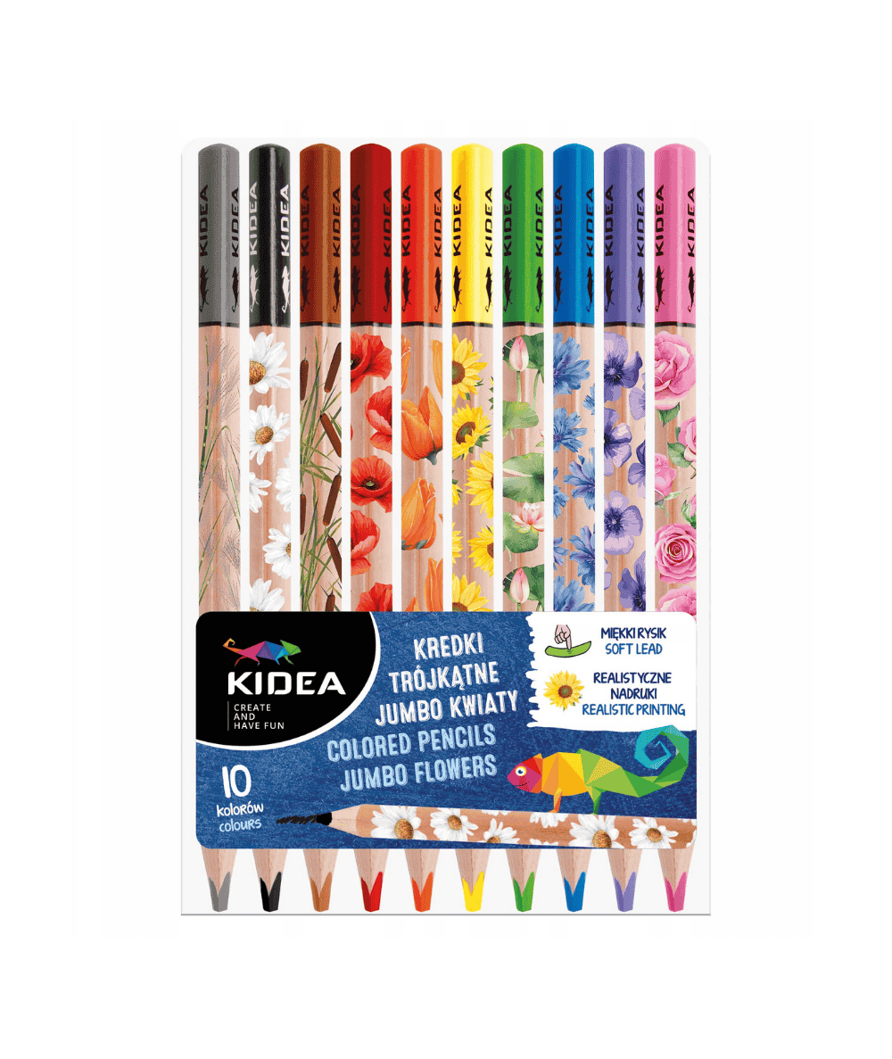 Kredki w kwiaty dziewczęce KIDEA JUMBO dla dzieci