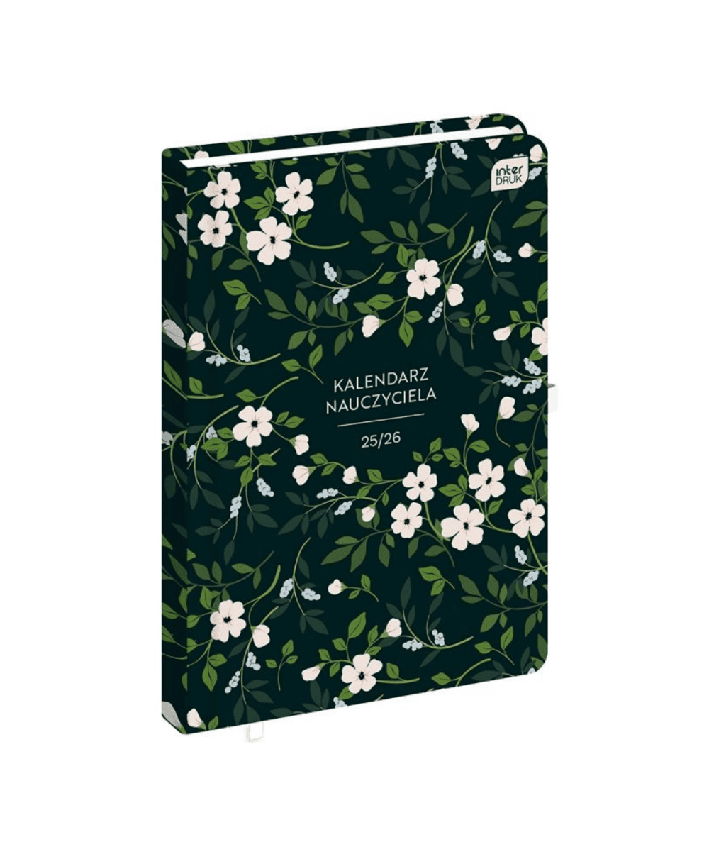 czarny kalendarz nauczyciela 2025/2026 w kwiatki INTERDRUK