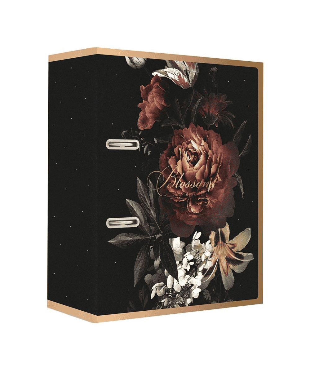 stylowy segregator w kwiaty czarny interdruk Satin Metallic Blossom