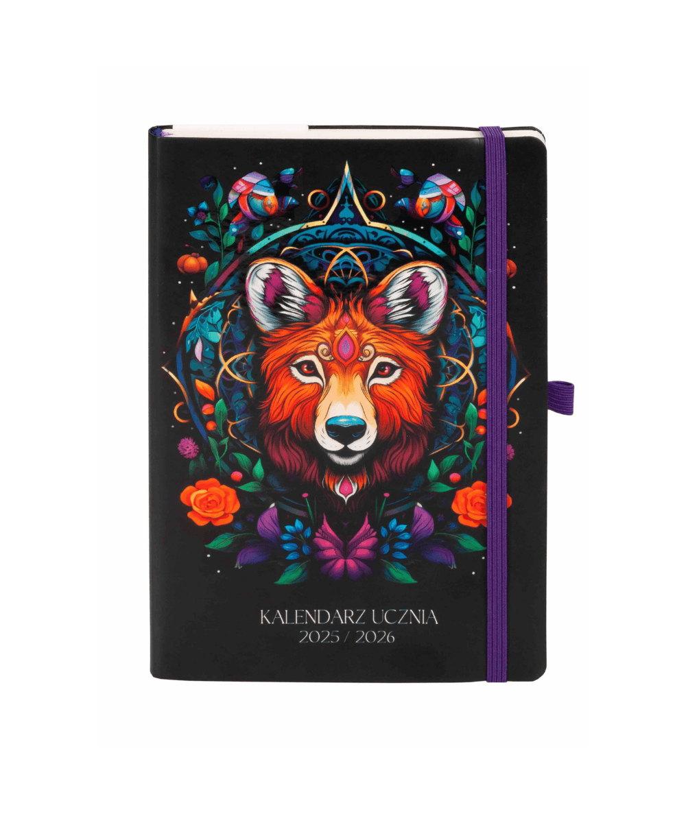 Kalendarz ucznia LIS BOHO Tygodniowy A5 rok szkolny 2025/2026 Antra czarny