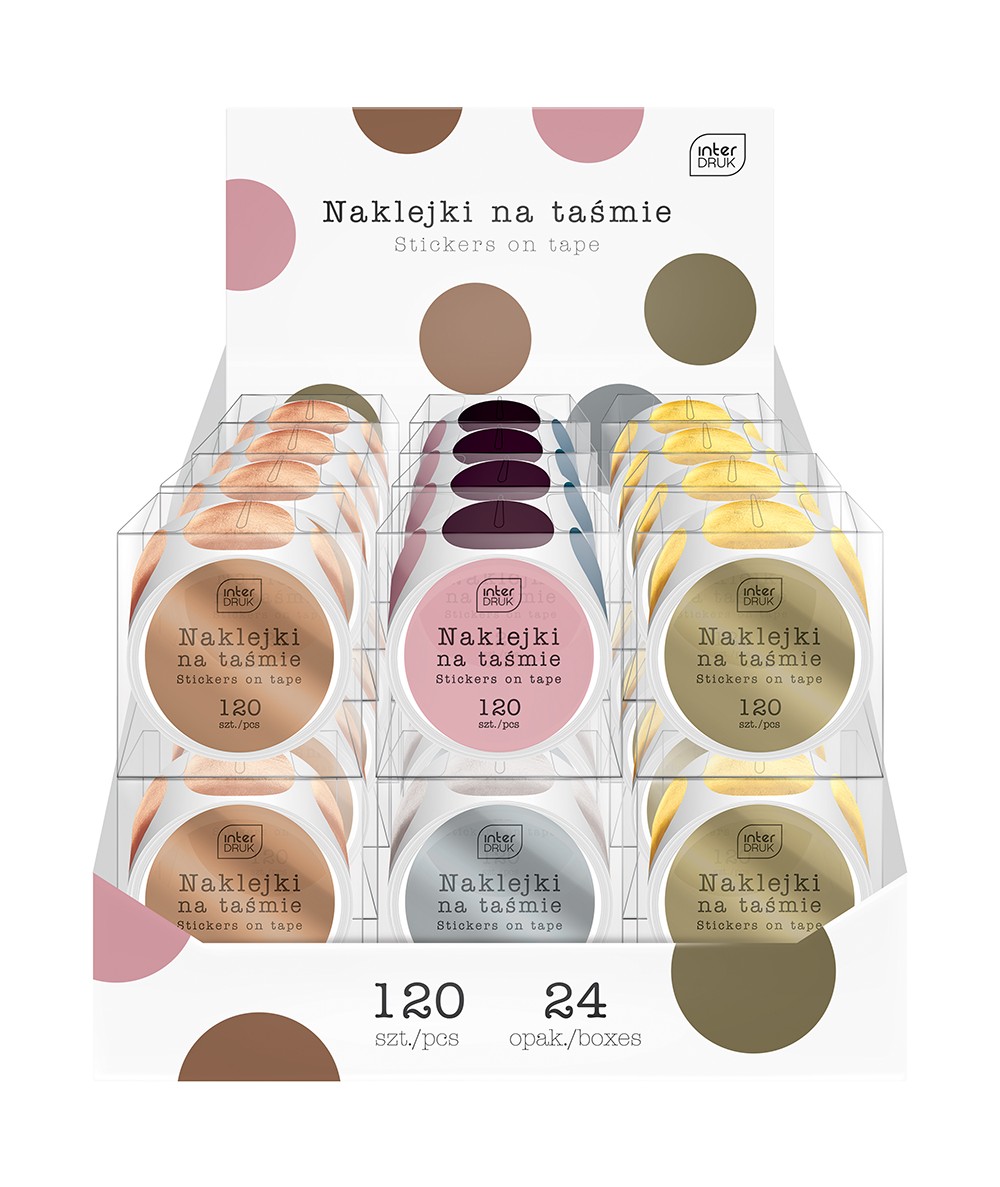 dzień kropki Naklejki dekoracyjne na taśmie GLAM metaliczne gładkie kropki 120 naklejek MIX