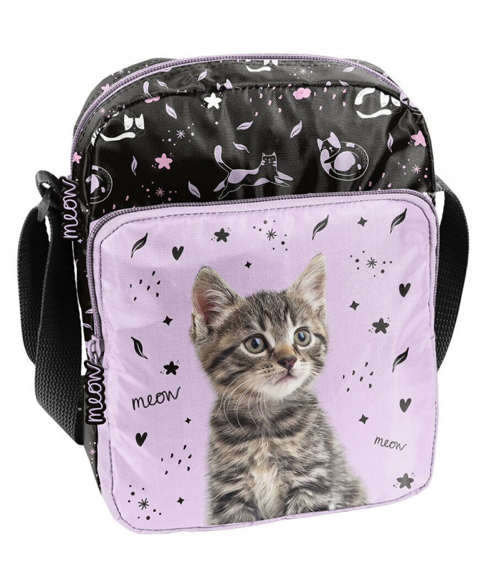 torebeczka z kotkiem PASO STRIPED CAT r&oacute;żowo-czarna