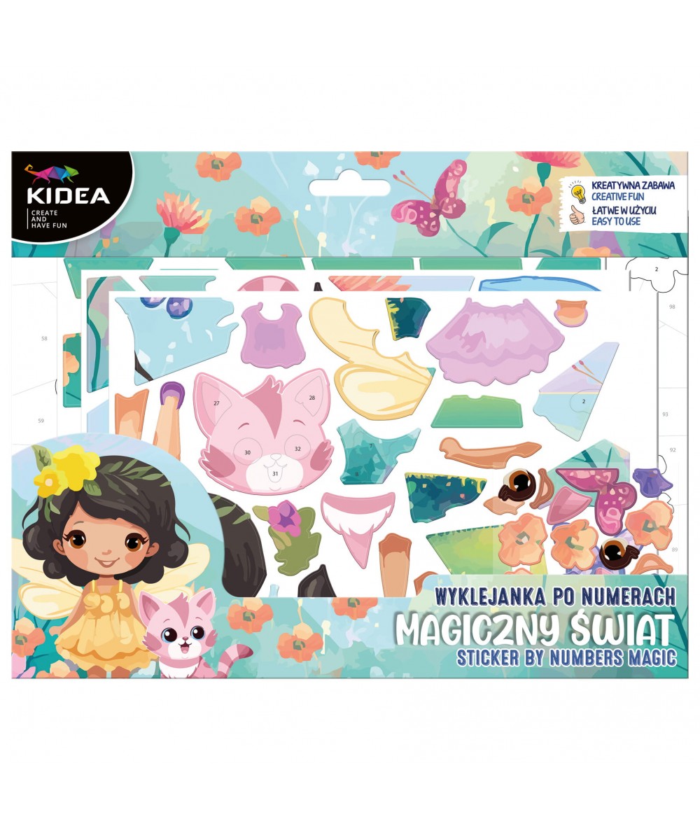 Wyklejanka po numerach KIDEA - MAGICZNY ŚWIAT MAGIC - łatwa w użyciu 4 arkusze z naklejkami