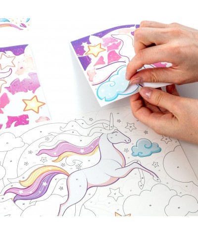 Wyklejanka po numerach KIDEA - JEDNOROŻEC - dla dzieci kreatywna z 4 arkuszami + naklejki