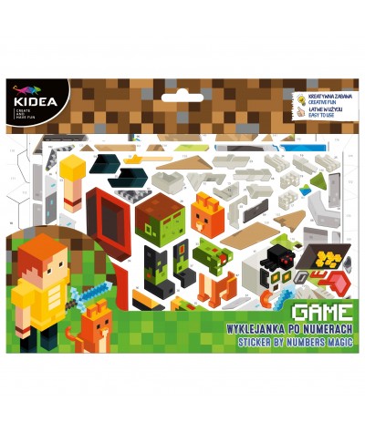 Wyklejanka po numerach KIDEA - GAME - dla fana Minecrafta | 4 arkusze + 100 naklejek