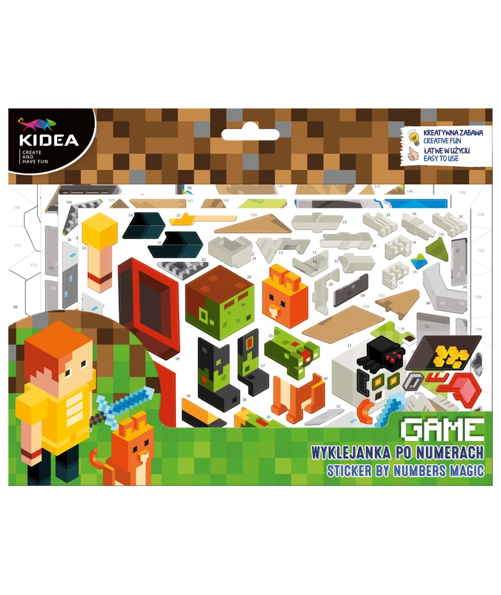 Wyklejanka po numerach KIDEA - GAME - dla fana Minecrafta | 4 arkusze + 100 naklejek