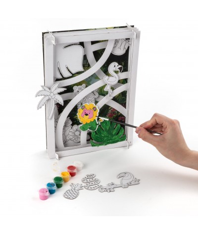 Obraz 3D - prace plastyczne dla dzieci zestaw kreatywny DIY KIDEA TAJEMNICA TROPIK&Oacute;W + 6 farb