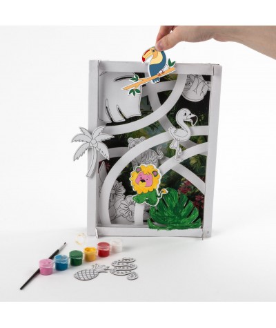 Obraz 3D - prace plastyczne dla dzieci zestaw kreatywny DIY KIDEA TAJEMNICA TROPIK&Oacute;W + 6 farb