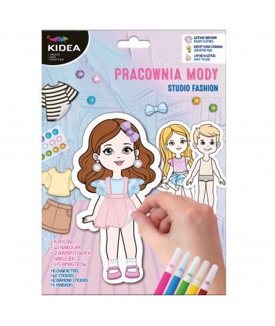 Pracownia mody KIDEA ubieranki | Kreatywny zestaw z flamastrami i naklejkami DIY