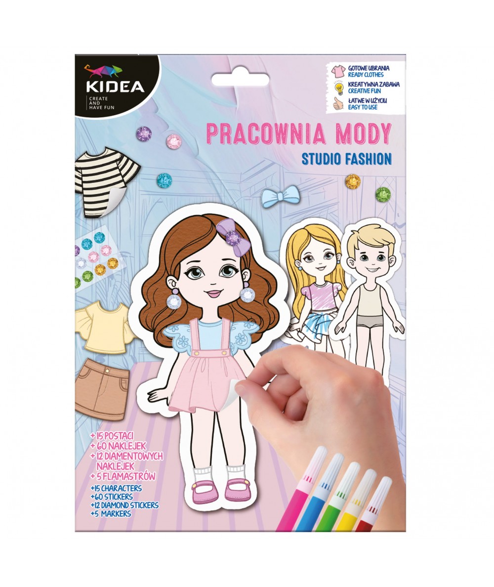Pracownia mody KIDEA ubieranki | Kreatywny zestaw z flamastrami i naklejkami DIY