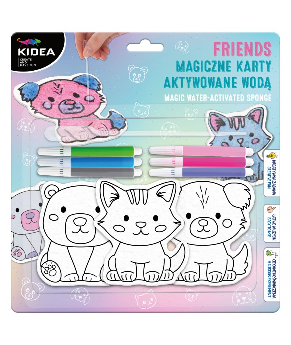 Magiczne karty aktywowane wodą Kidea + pisaki | ZWIERZAKI miś kotek piesek