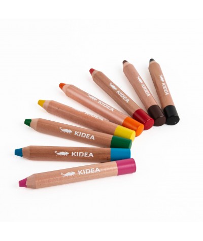 grube Kredki oł&oacute;wkowe tr&oacute;jkątne JUMBO dla dzieci + temper&oacute;wka Kidea 8 kolor&oacute;w w tubie