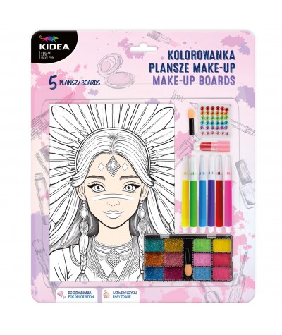 Kolorowanka plansze do tworzenia makijaży MAKE-UP z kosmetykami KIDEA