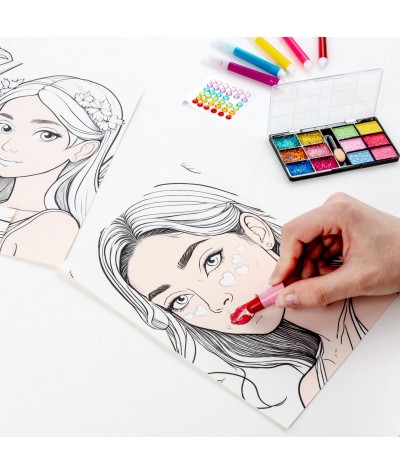 trenuj makijaż plansze do tworzenia makijaży MAKE-UP z kosmetykami KIDEA Kolorowanka