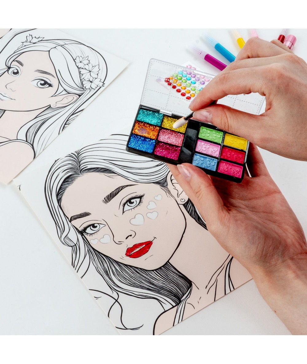 Kolorowanka plansze do tworzenia makijaży MAKE-UP z kosmetykami KIDEA cienie