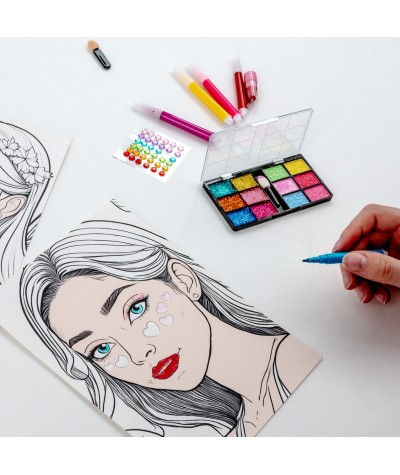 Kolorowanka plansze do tworzenia makijaży MAKE-UP z kosmetykami KIDEA
