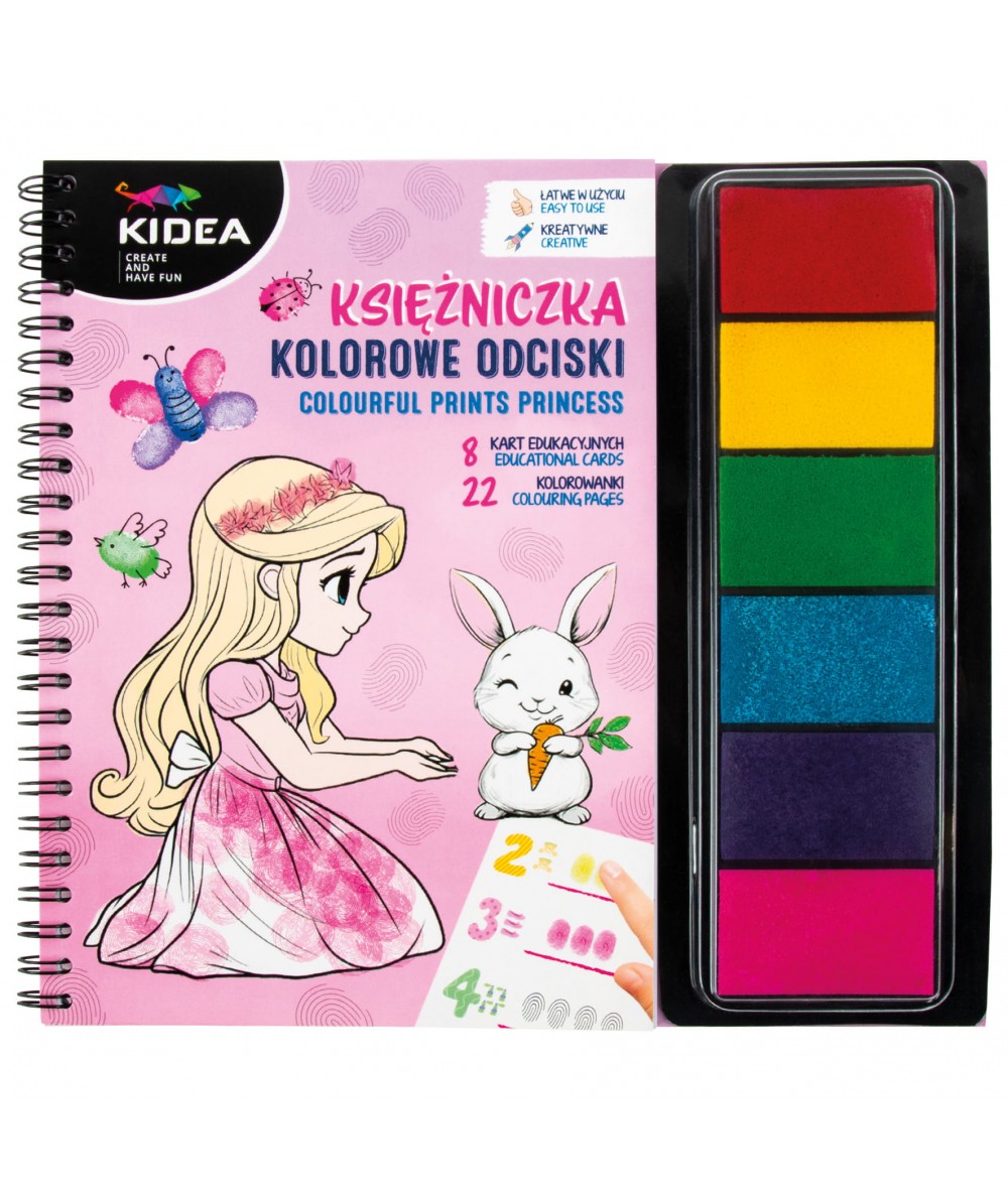 Kolorowe odciski kreatywne KSIĘŻNICZKI Kidea - książeczka dla dzieci