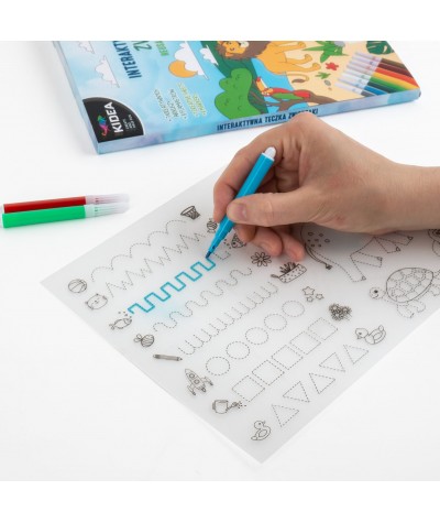 szlaczki zmazywalne Interaktywna teczka Kidea - ZWIERZAKI ZOO - kolorowanka wielorazowa + 6 flamastr&oacute;w