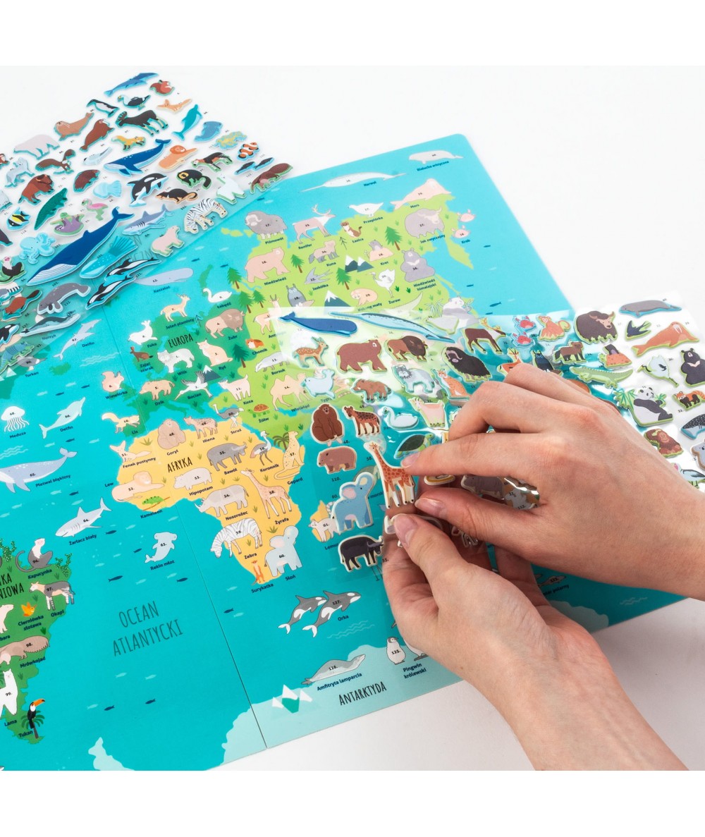 Wyklejanka KIDEA z naklejkami - Gdzie one żyją? ZWIERZĘTA ŚWIATA Rozmiar XXL + gra