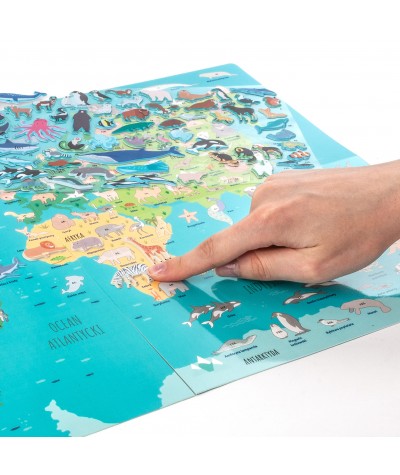 MAPA ZWIERZĘTA ŚWIATA Wyklejanka KIDEA z naklejkami - Gdzie one żyją?  Rozmiar XXL + gra MAPA
