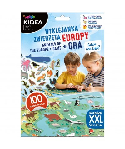 Wyklejanka KIDEA z naklejkami - Gdzie one żyją? ZWIERZĘTA EUROPY mapa + gra