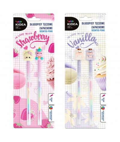 Długopis KIDEA - ZAPACHOWY wanilia/truskawka - tęczowy z figurką | zestaw 2szt.