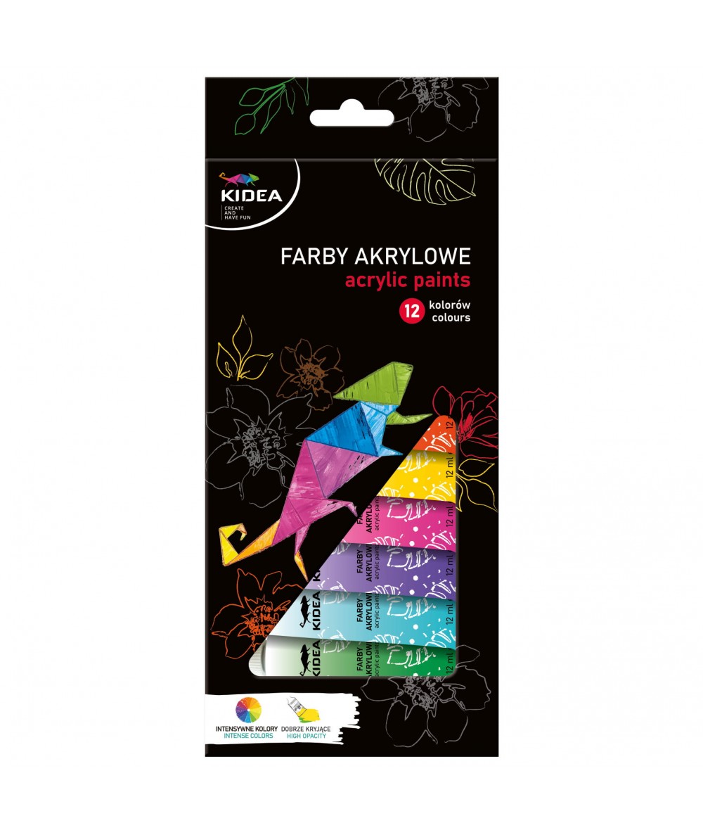 Farby akrylowe w tubkach KIDEA - 12 kolor&oacute;w po 12ml