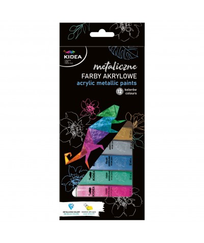 Farby akrylowe w tubkach KIDEA - 12 kolor&oacute;w po 12ml - METALICZNE