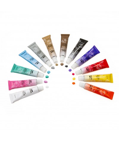 Farby akrylowe w tubkach KIDEA - 12 kolor&oacute;w po 12ml - METALICZNE