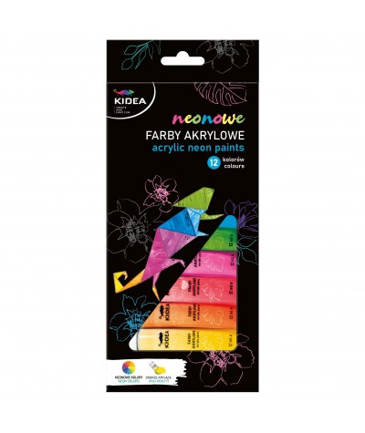 Farby akrylowe w tubkach KIDEA - 12 kolor&oacute;w / 12ml - NEONOWE