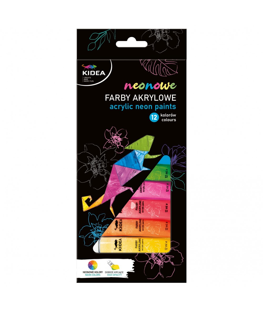 Farby akrylowe w tubkach KIDEA - 12 kolor&oacute;w / 12ml - NEONOWE