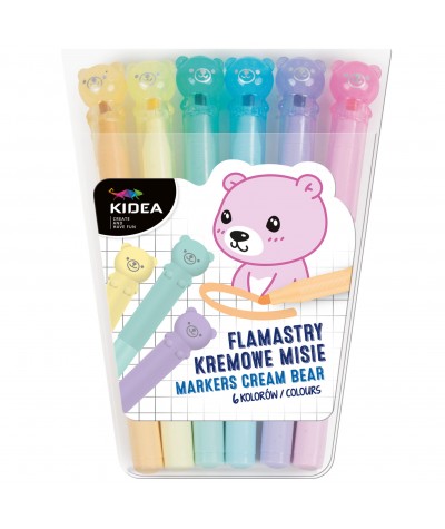 Flamastry dla dzieci MISIE - PASTELOWE KREMOWE - 6 kolor&oacute;w KIDEA