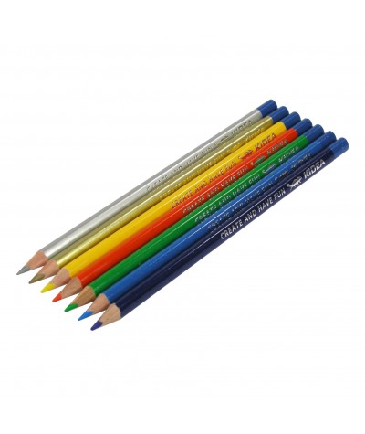 Kredki tr&oacute;jkątne oł&oacute;wkowe KIDEA 12 kolor&oacute;w | srebrna i złota kredka