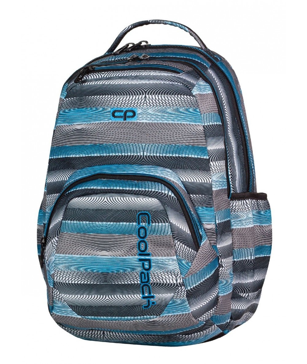 Plecak młodzieżowy COOLPACK CP w szare i niebieskie paski z deseniem w koncentryczne okręgi SMASH 400 GREY TWIST