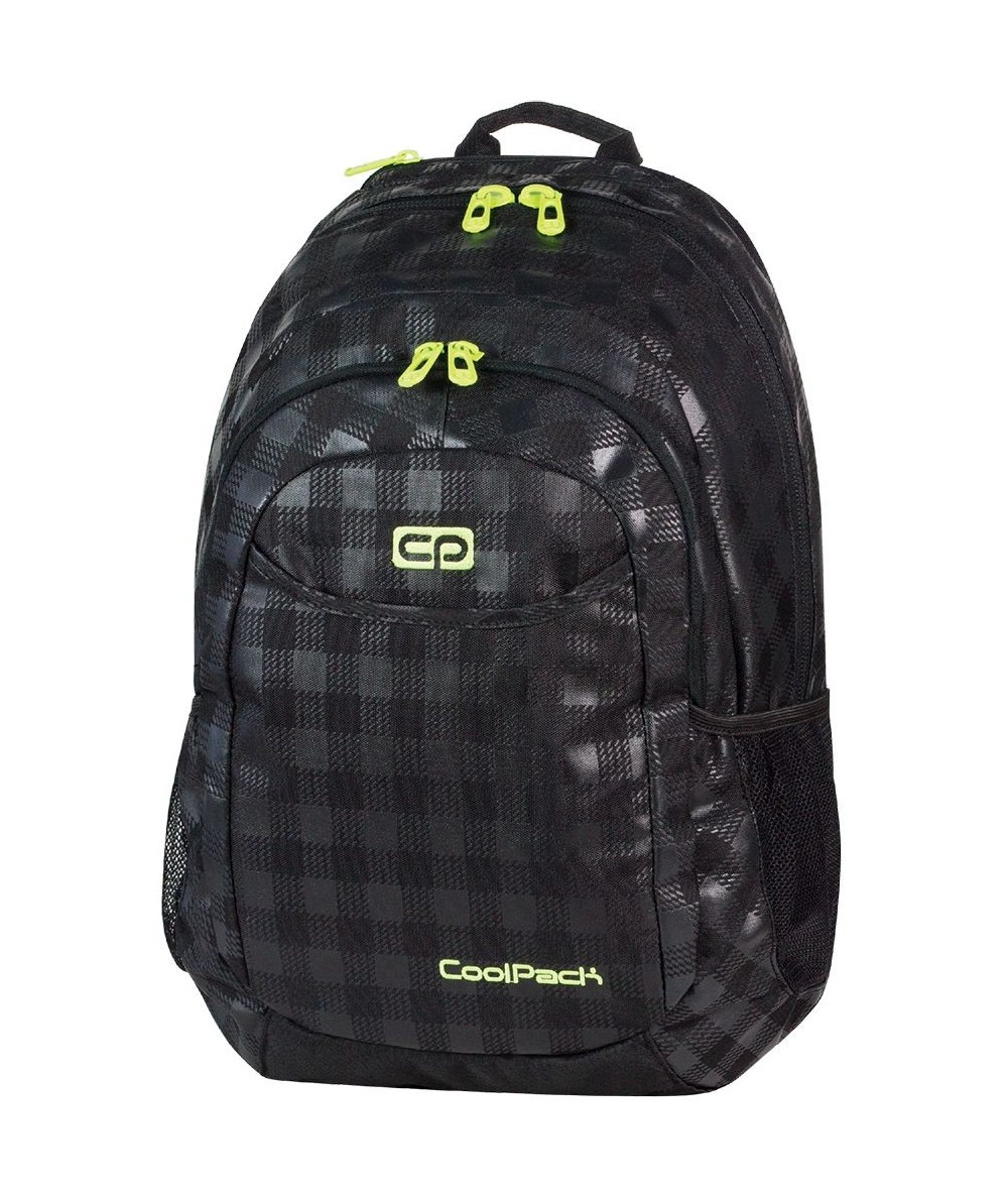 Plecak młodzieżowy na laptop CoolPack czarny w kratkę (połysk + mat) z żółtymi wstawkami URBAN  BLACK & YELLOW CP 412