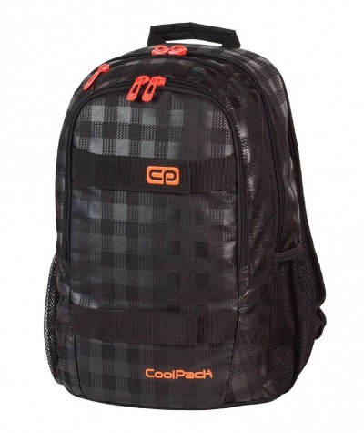 Plecak młodzieżowy CoolPack CP czarny w kratkę z pomarańczowymi wstawkami ACTION BLACK & ORANGE 423
