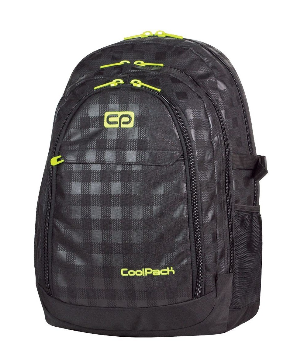Plecak młodzieżowy CoolPack CP duży czarny w kratkę (połysk i mat) + żółte wstawki - 3 przegrody GRAND BLACK & YELLOW 415