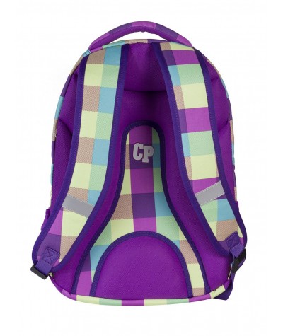 Plecak szkolny CoolPack CP fioletowy, zielony, niebieski w kratkę ze srebrnymi zamkami - 5 przegród COLLEGE PURPLE PASTEL 481