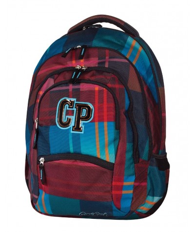 Plecak szkolny CoolPack CP bordowy i niebieski w kratkę 5 przegród COLLEGE MAROON 461