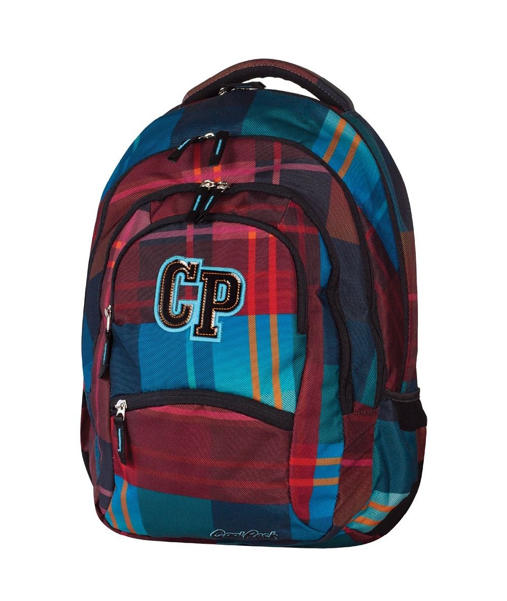 Plecak szkolny CoolPack CP bordowy i niebieski w kratkę 5 przegród COLLEGE MAROON 461