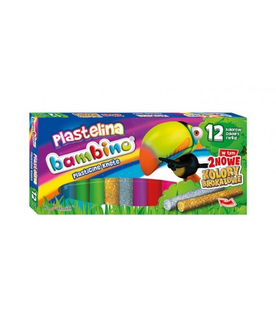 PLASTELINA 12 kolorów (2 z brokatem) - BAMBINO - mix wzorów
