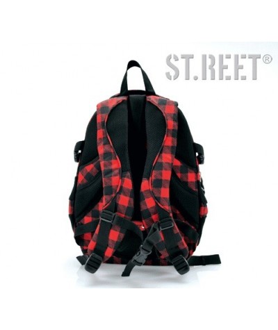 Plecak młodzieżowy 01 ST.REET czerwono-czarny w kratkę CHEQUERED BLACK&RED