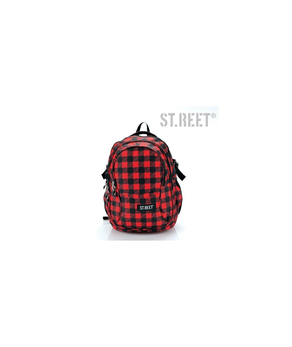 Plecak młodzieżowy 01 ST.REET czerwono-czarny w kratkę CHEQUERED BLACK&RED