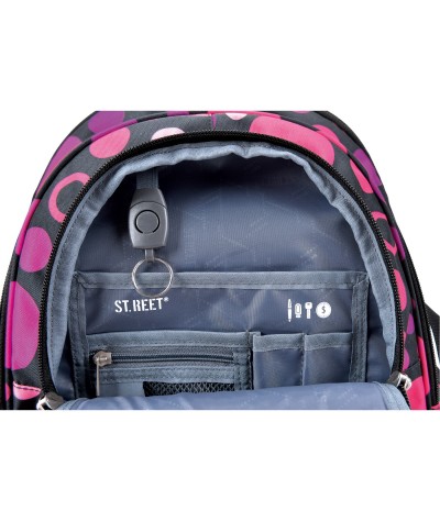 Plecak młodzieżowy 01 ST.REET czarny w różowe kropki DOTS BLACK&PINK