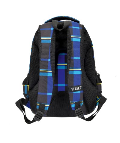 Plecak młodzieżowy 07 ST.REET czarno-niebieski w kratkę CHEQUERED BLACK&NAVY